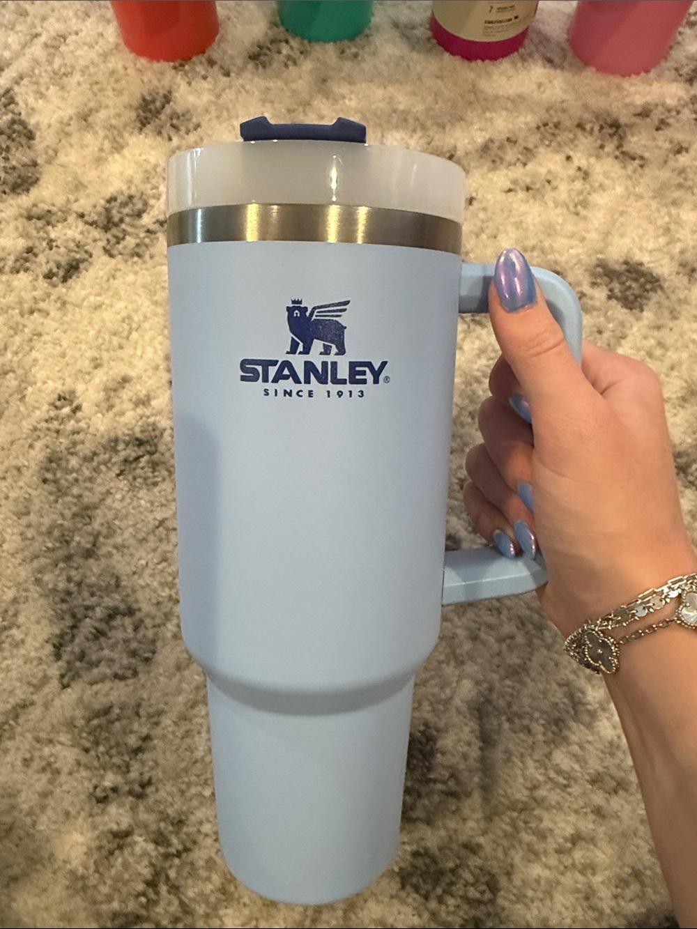 40 oz Stanley Light Blue Travel Tumbler with Handle